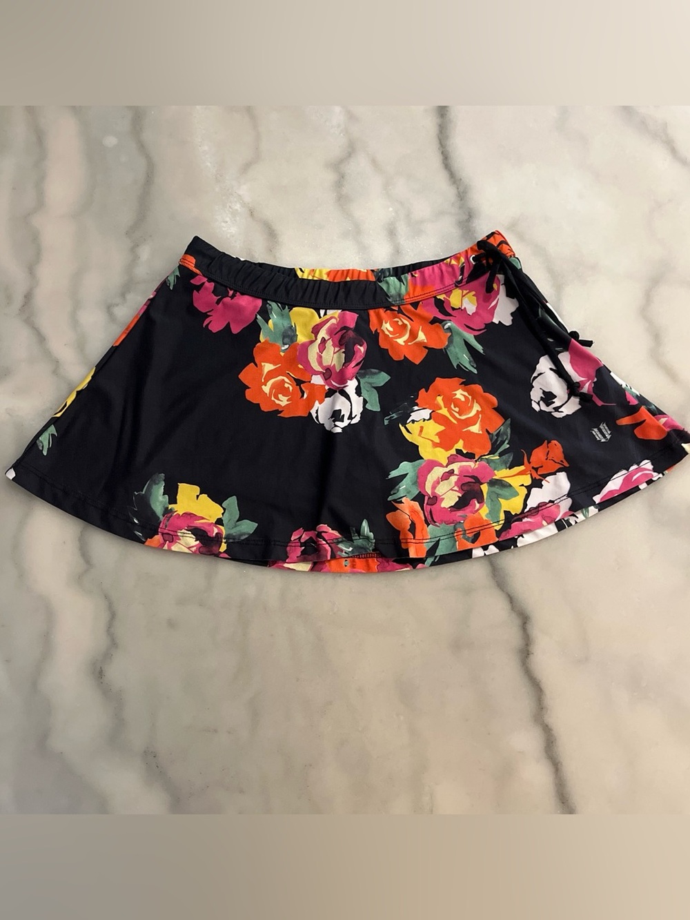 Floral Print Black A-Line Skirt